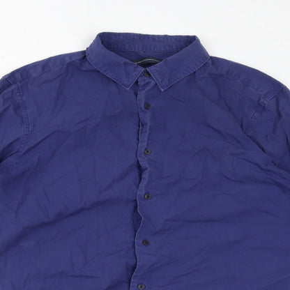 French Connection Womens Blue Cotton Basic Button-Up Size S Collared