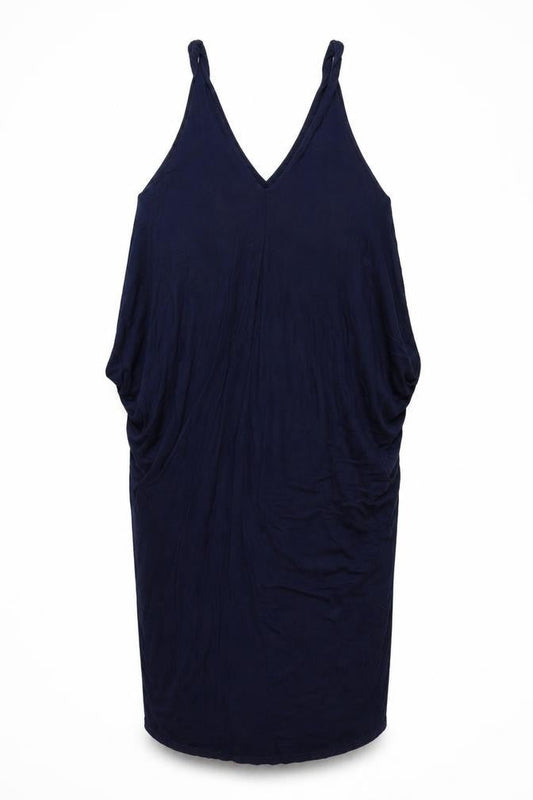 Front view of Roman women’s blue viscose bodycon, size UK 12, v-neck pullover