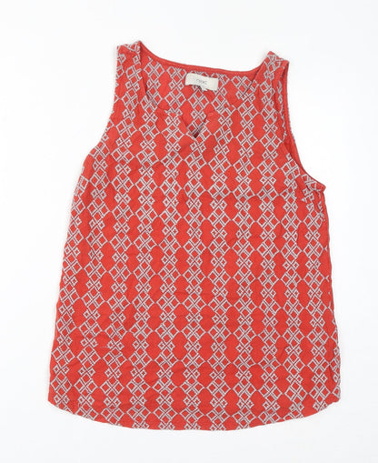 NEXT Womens Orange Geometric Cotton Basic Tank Size 10 V-Neck