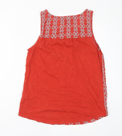 NEXT Womens Orange Geometric Cotton Basic Tank Size 10 V-Neck