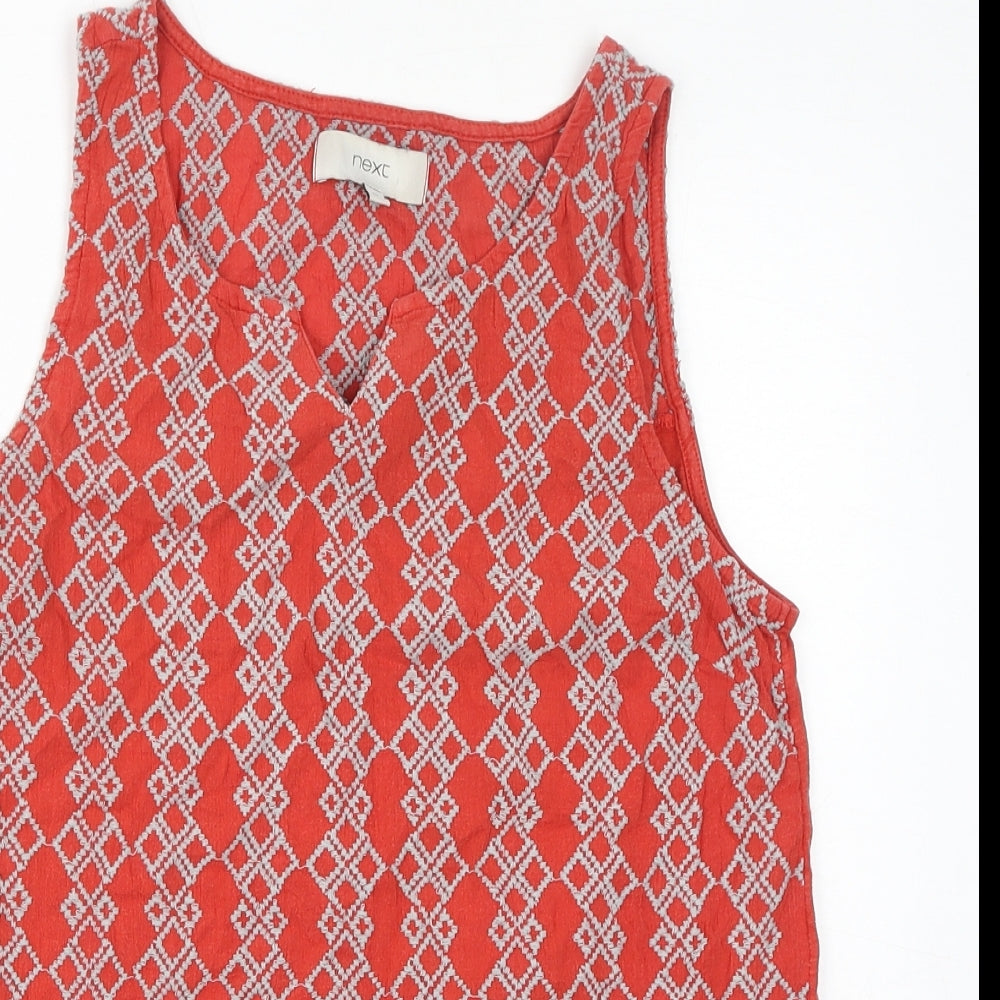 NEXT Womens Orange Geometric Cotton Basic Tank Size 10 V-Neck