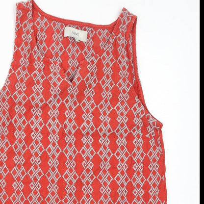 NEXT Womens Orange Geometric Cotton Basic Tank Size 10 V-Neck