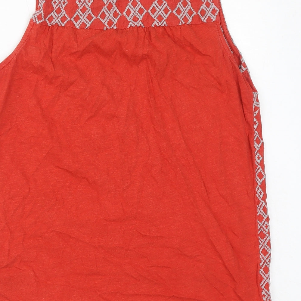 NEXT Womens Orange Geometric Cotton Basic Tank Size 10 V-Neck