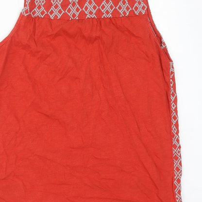 NEXT Womens Orange Geometric Cotton Basic Tank Size 10 V-Neck