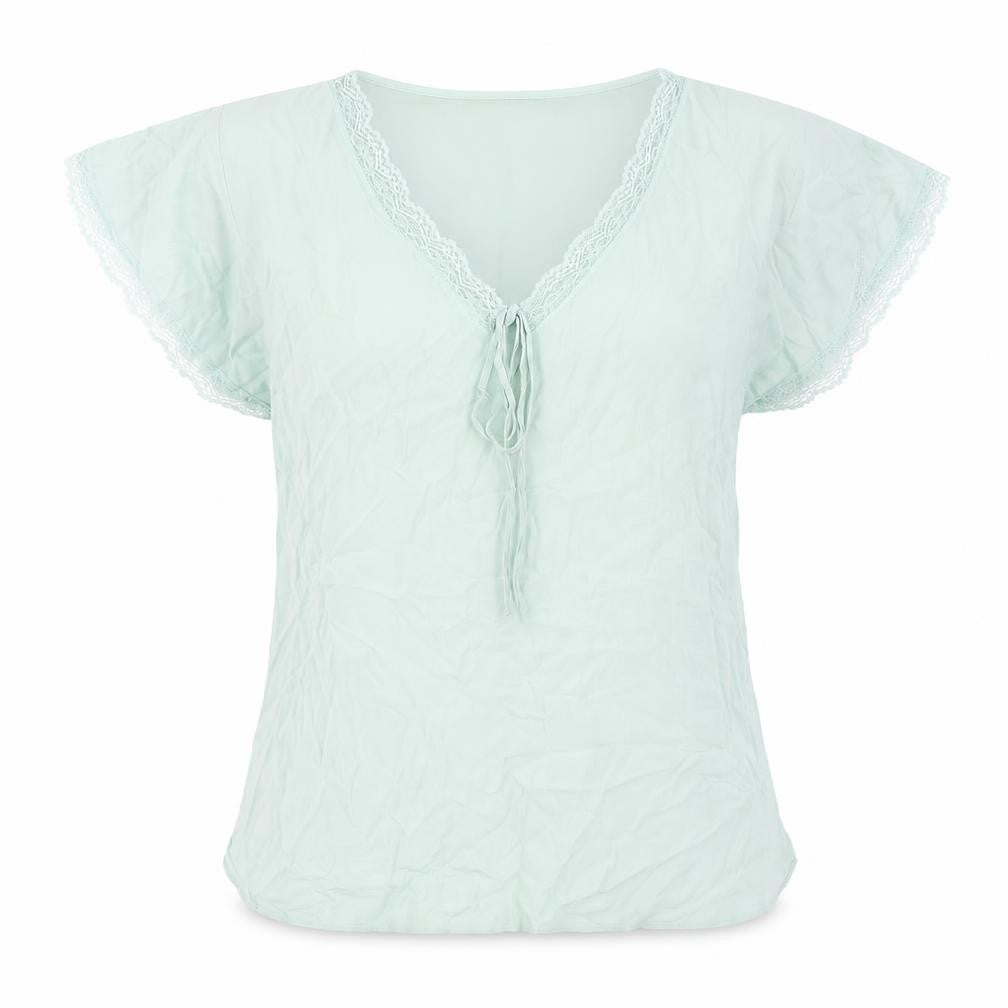 Marks and Spencer Womens Green Viscose Basic Blouse Size 14 V-Neck - Lace