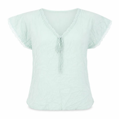 Marks and Spencer Womens Green Viscose Basic Blouse Size 14 V-Neck - Lace