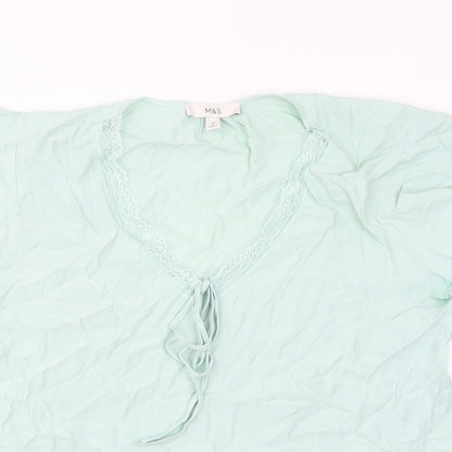 Marks and Spencer Womens Green Viscose Basic Blouse Size 14 V-Neck - Lace