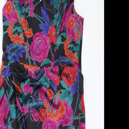 Debenhams Womens Multicoloured Floral Polyester Pencil Dress Size 14 V-Neck Zip