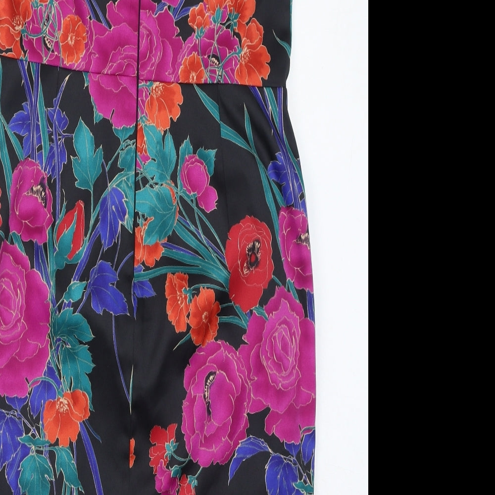 Debenhams Womens Multicoloured Floral Polyester Pencil Dress Size 14 V-Neck Zip