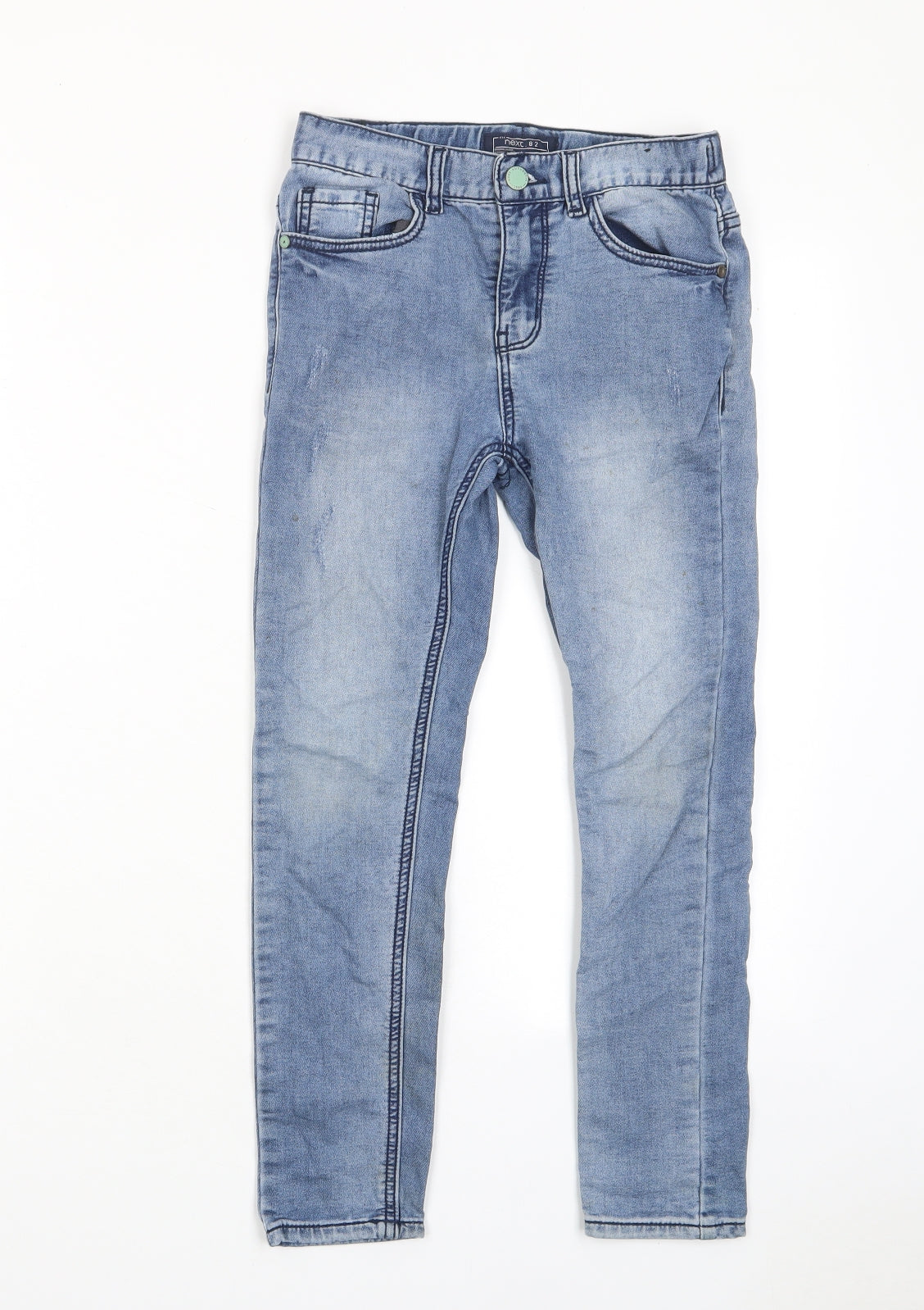 NEXT Boys Blue Cotton Skinny Jeans Size 9 Months L22 in Regular Zip - Pockets, Adjustable waist