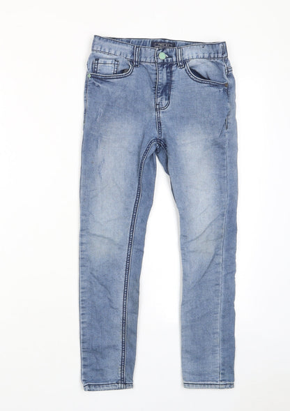 NEXT Boys Blue Cotton Skinny Jeans Size 9 Months L22 in Regular Zip - Pockets, Adjustable waist