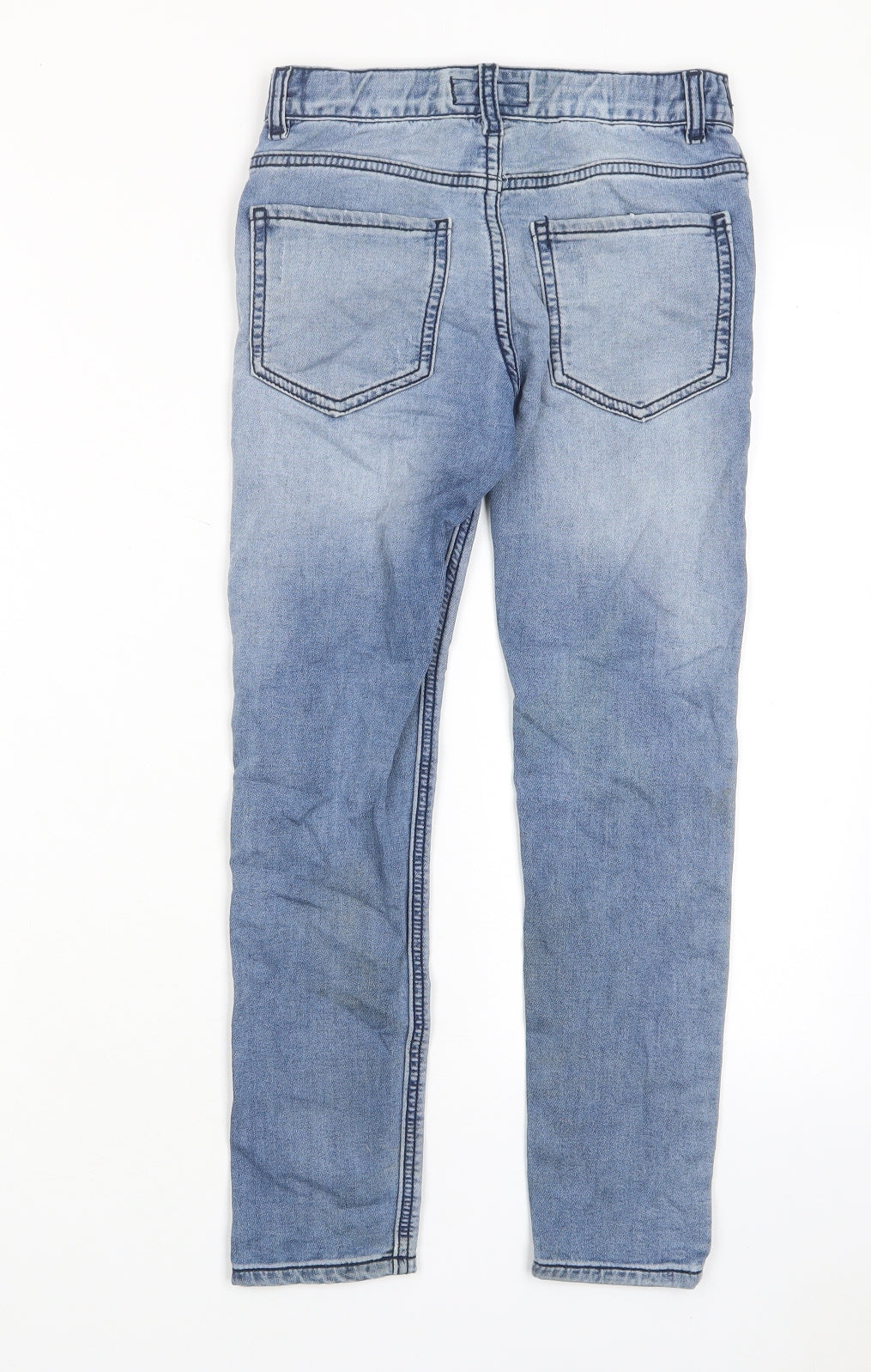 NEXT Boys Blue Cotton Skinny Jeans Size 9 Months L22 in Regular Zip - Pockets, Adjustable waist