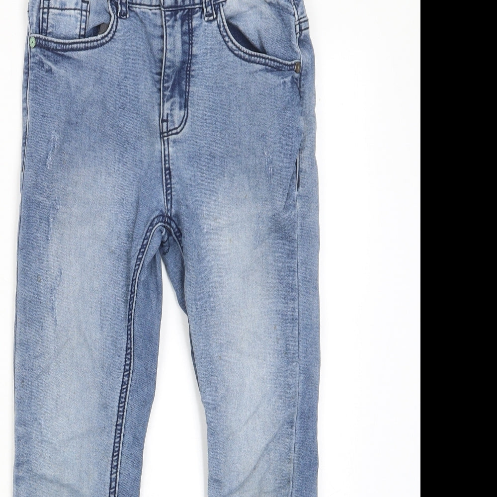 NEXT Boys Blue Cotton Skinny Jeans Size 9 Months L22 in Regular Zip - Pockets, Adjustable waist