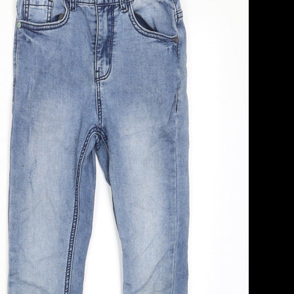 NEXT Boys Blue Cotton Skinny Jeans Size 9 Months L22 in Regular Zip - Pockets, Adjustable waist