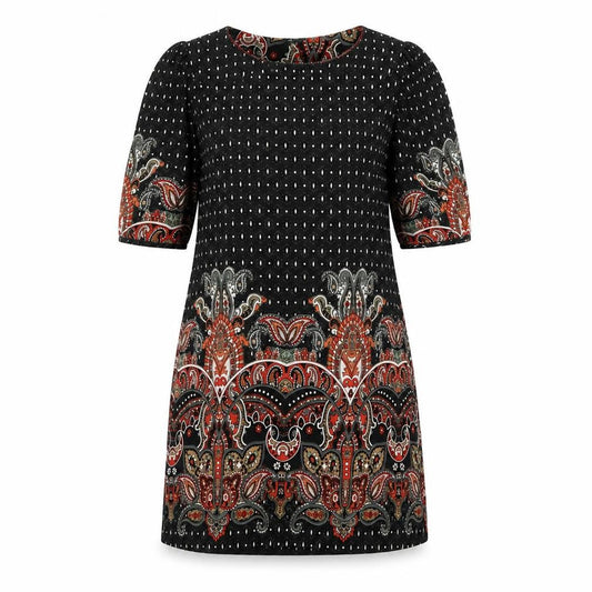 CULTURE Womens Multicoloured Geometric Polyester A-Line Size 10 Boat Neck Pullover - Pleated