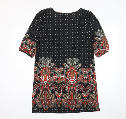CULTURE Womens Multicoloured Geometric Polyester A-Line Size 10 Boat Neck Pullover - Pleated