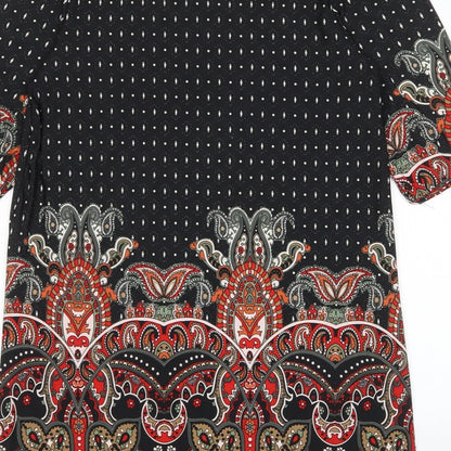 CULTURE Womens Multicoloured Geometric Polyester A-Line Size 10 Boat Neck Pullover - Pleated