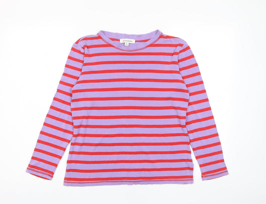Autograph Womens Purple Striped Lyocell Basic T-Shirt Size 8 Crew Neck