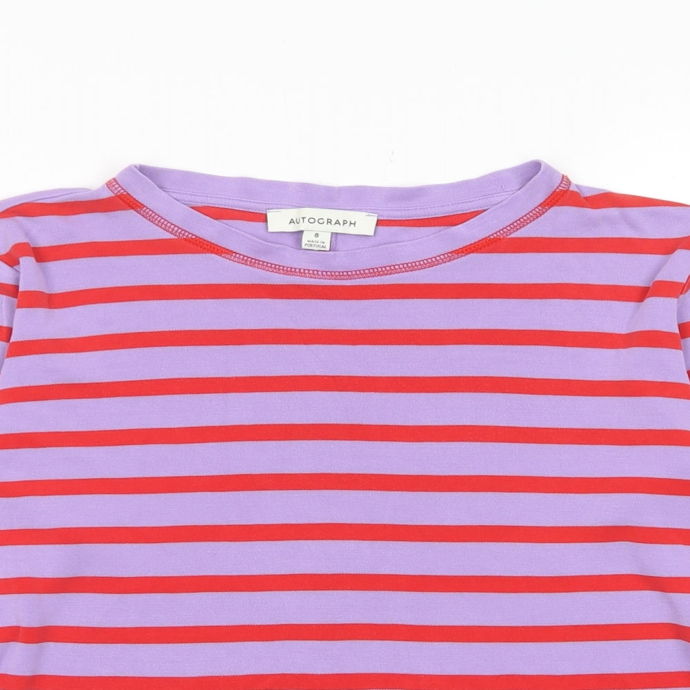 Autograph Womens Purple Striped Lyocell Basic T-Shirt Size 8 Crew Neck