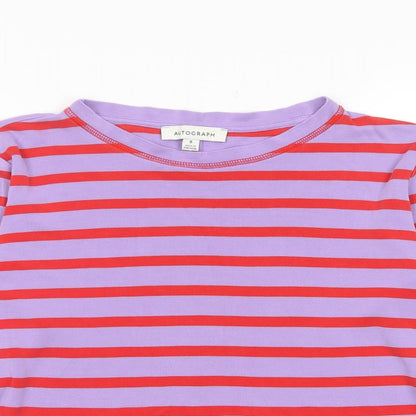 Autograph Womens Purple Striped Lyocell Basic T-Shirt Size 8 Crew Neck