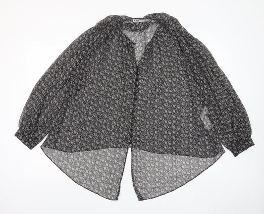 Womens UK Size S Zara Black Basic Button-Up