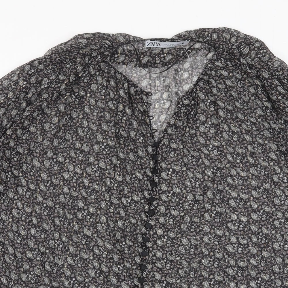 Womens UK Size S Zara Black Basic Button-Up