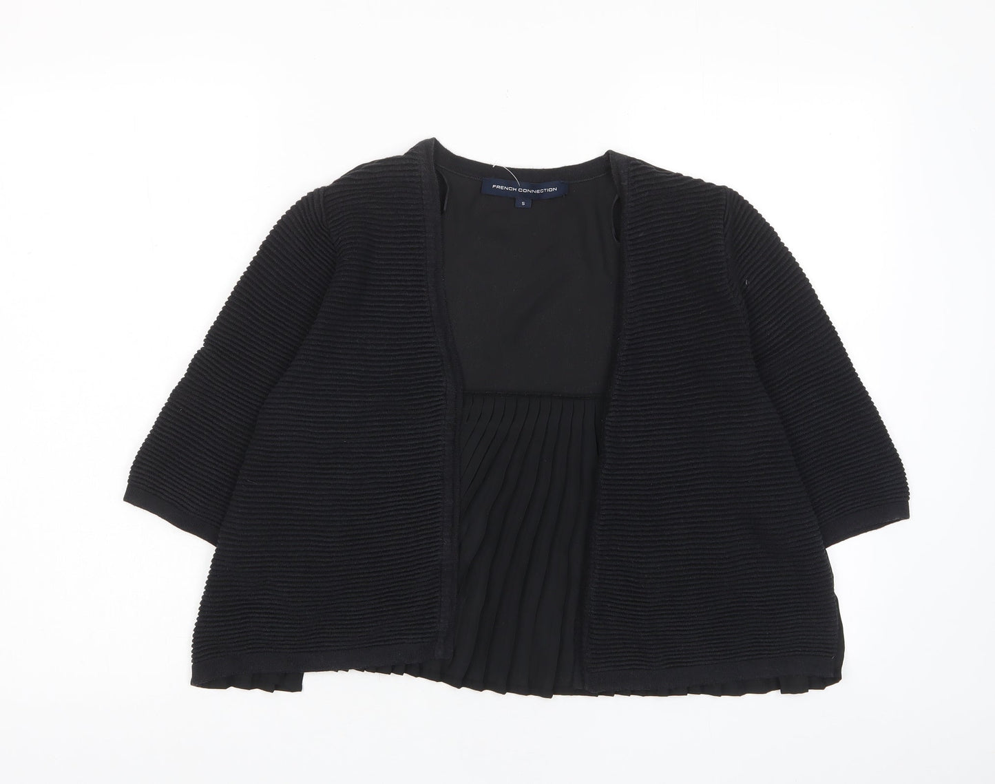 French Connection Womens Black V-Neck Cotton Cardigan Jumper Size S - Pleated, Open