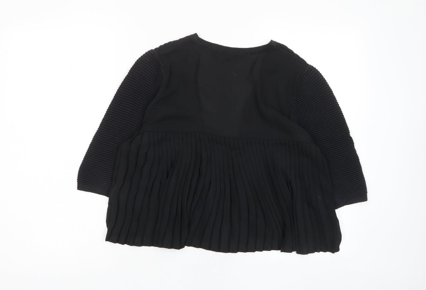 French Connection Womens Black V-Neck Cotton Cardigan Jumper Size S - Pleated, Open