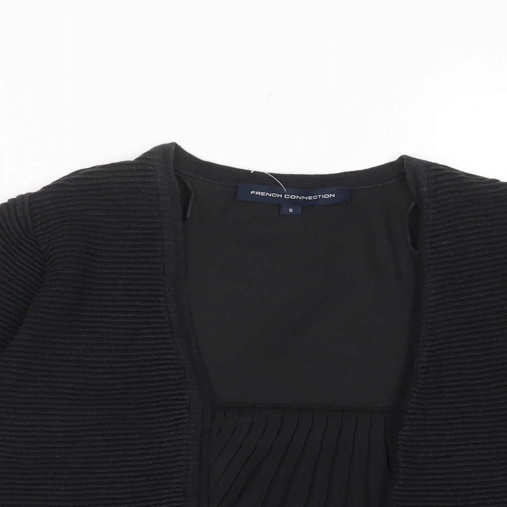 French Connection Womens Black V-Neck Cotton Cardigan Jumper Size S - Pleated, Open