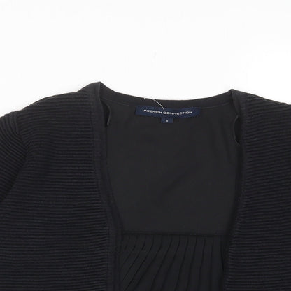 French Connection Womens Black V-Neck Cotton Cardigan Jumper Size S - Pleated, Open