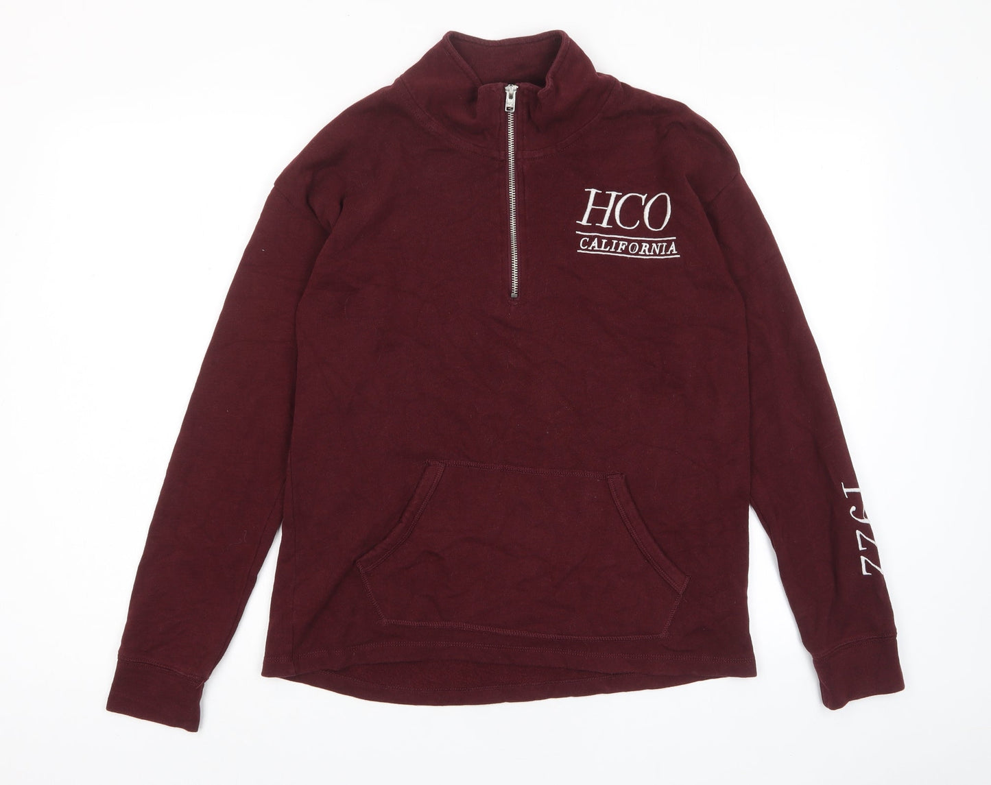 Hollister Womens Red Cotton Pullover Sweatshirt Size S Zip - 1/2 Zip, Logo, Embroided