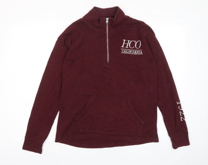 Hollister Womens Red Cotton Pullover Sweatshirt Size S Zip - 1/2 Zip, Logo, Embroided