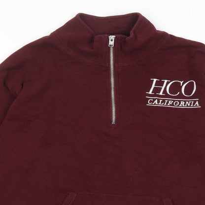 Hollister Womens Red Cotton Pullover Sweatshirt Size S Zip - 1/2 Zip, Logo, Embroided