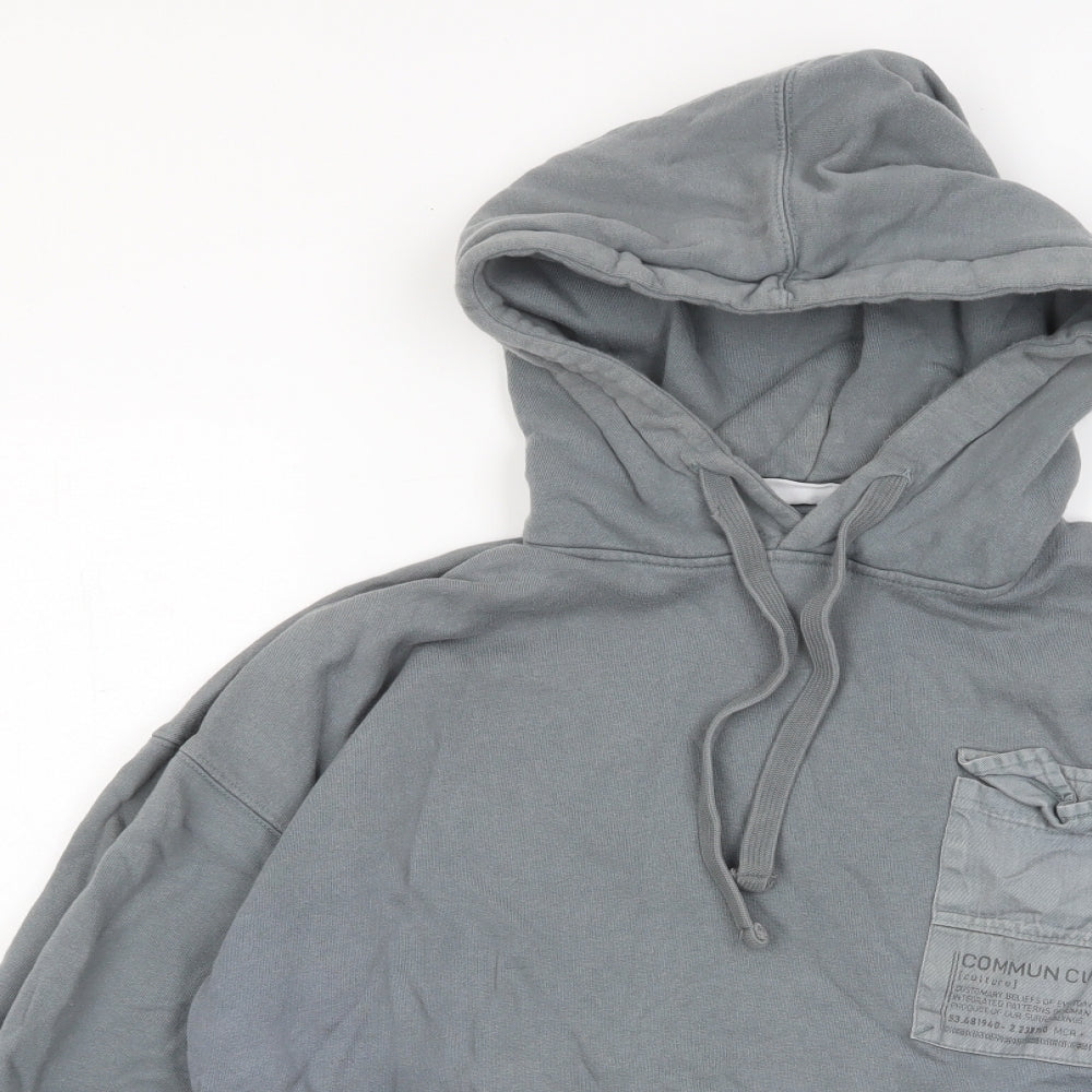 Commun Culture Mens Grey Cotton Pullover Hoodie Size S - Pockets