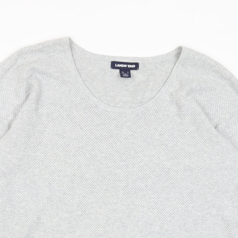 Lands' End Womens Grey Crew Neck Cotton Pullover Jumper Size M