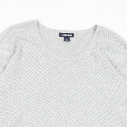 Lands' End Womens Grey Crew Neck Cotton Pullover Jumper Size M