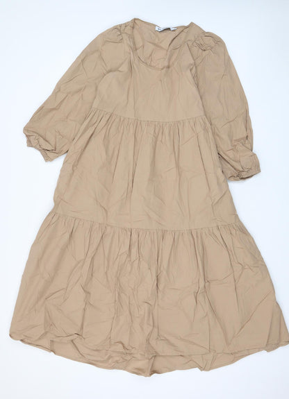 By Swan Womens Beige Cotton A-Line Size S Scoop Neck Pullover - Pleated