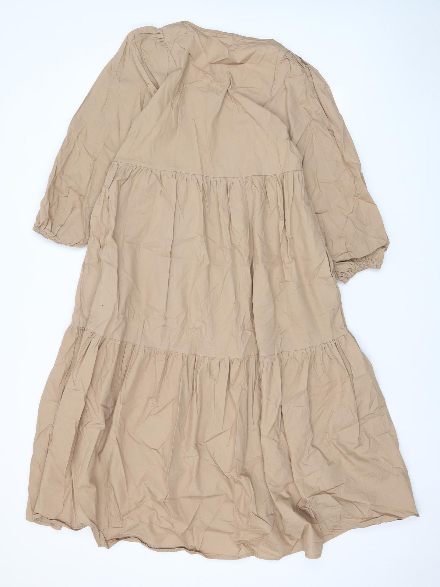 By Swan Womens Beige Cotton A-Line Size S Scoop Neck Pullover - Pleated