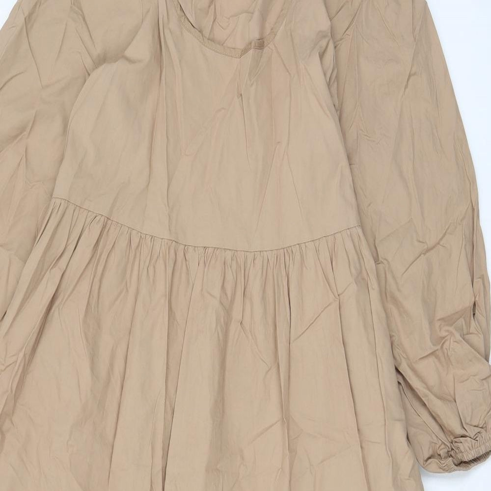 By Swan Womens Beige Cotton A-Line Size S Scoop Neck Pullover - Pleated