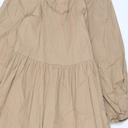 By Swan Womens Beige Cotton A-Line Size S Scoop Neck Pullover - Pleated
