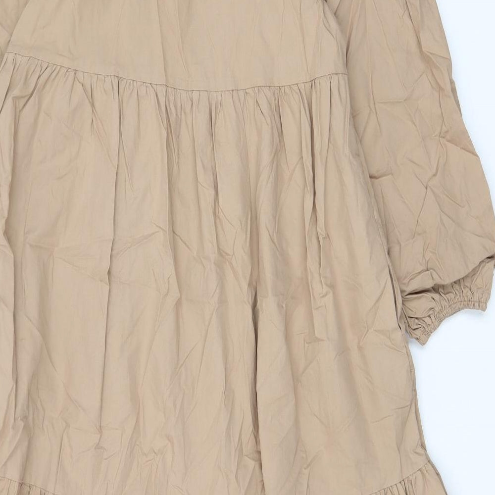 By Swan Womens Beige Cotton A-Line Size S Scoop Neck Pullover - Pleated