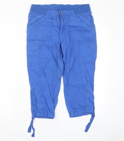 Fragile Womens Blue Cotton Cropped Trousers Size 30 in L20 in Regular Zip - Pockets