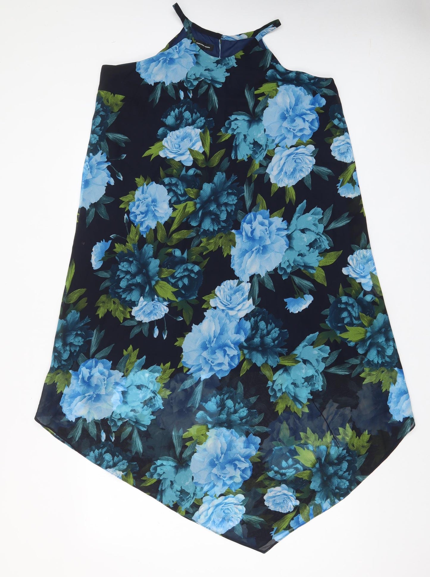 INC International Concepts Womens Blue Floral Polyester A-Line Size L Crew Neck Button