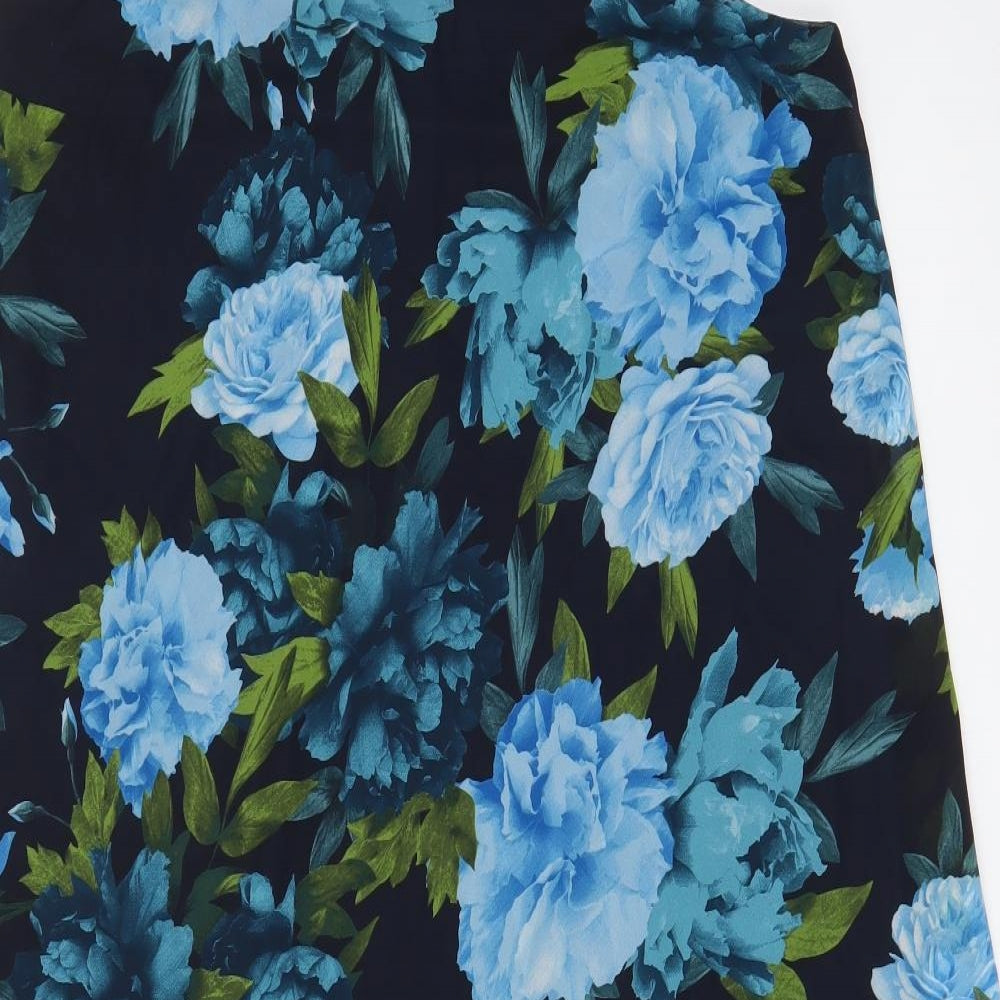 INC International Concepts Womens Blue Floral Polyester A-Line Size L Crew Neck Button