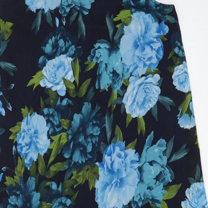 INC International Concepts Womens Blue Floral Polyester A-Line Size L Crew Neck Button