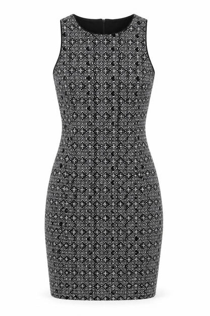 H&M Womens Black Argyle/Diamond Polyester Bodycon Size M Crew Neck Zip - Lined
