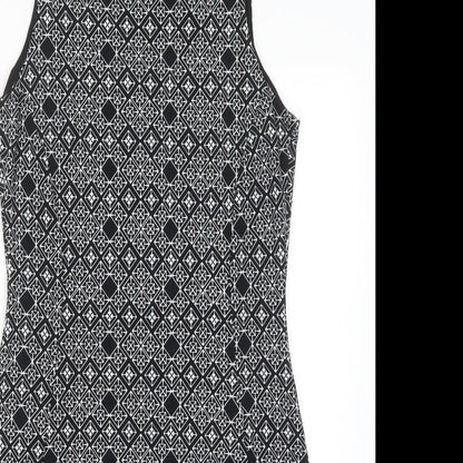 H&M Womens Black Argyle/Diamond Polyester Bodycon Size M Crew Neck Zip - Lined