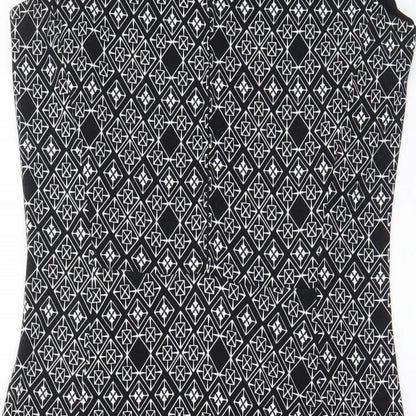 H&M Womens Black Argyle/Diamond Polyester Bodycon Size M Crew Neck Zip - Lined