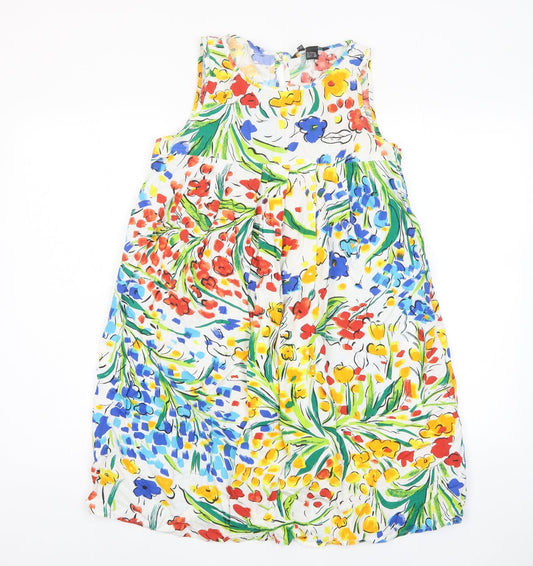 Zara Womens Multicoloured Floral Cotton A-Line Size M Crew Neck Button - Pleated