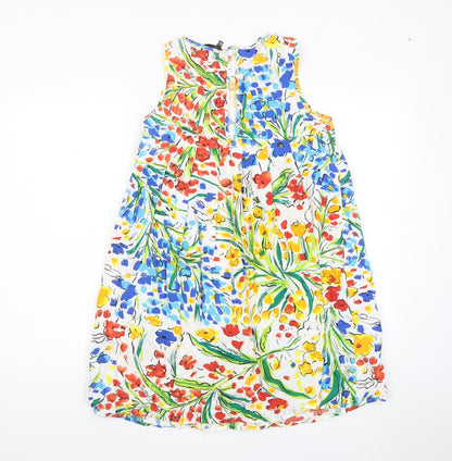 Zara Womens Multicoloured Floral Cotton A-Line Size M Crew Neck Button - Pleated
